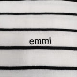 emmi 10th emmiロゴミラノリブトップス 定価15400円 ボーダー コットン ニット 25SS ホワイト ブラック レディース エミ【中古】5-0718M♪