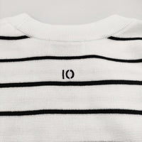 emmi 10th emmiロゴミラノリブトップス 定価15400円 ボーダー コットン ニット 25SS ホワイト ブラック レディース エミ【中古】5-0718M♪