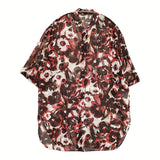 BEAUTY&YOUTH UNITED ARROWS フラワープリントバンドカラーシャツ 定価13750円 シアー レッド レディース ビューティアンドユース【中古】5-0725S♪
