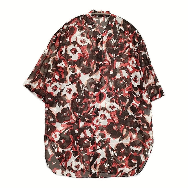BEAUTY&YOUTH UNITED ARROWS フラワープリントバンドカラーシャツ 定価13750円 シアー レッド レディース ビューティアンドユース【中古】5-0725S♪