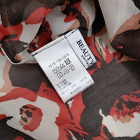 BEAUTY&YOUTH UNITED ARROWS フラワープリントバンドカラーシャツ 定価13750円 シアー レッド レディース ビューティアンドユース【中古】5-0725S♪