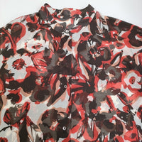 BEAUTY&YOUTH UNITED ARROWS フラワープリントバンドカラーシャツ 定価13750円 シアー レッド レディース ビューティアンドユース【中古】5-0725S♪