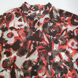 BEAUTY&YOUTH UNITED ARROWS フラワープリントバンドカラーシャツ 定価13750円 シアー レッド レディース ビューティアンドユース【中古】5-0725S♪