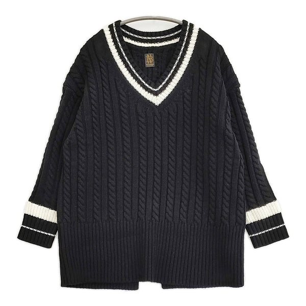 BATONER チルデンセーター 定価30800円 BN-20FL-042 サイズ1 Vネック セーター ニット ブラック ホワイト レディース バトナー【中古】5-1103T♪