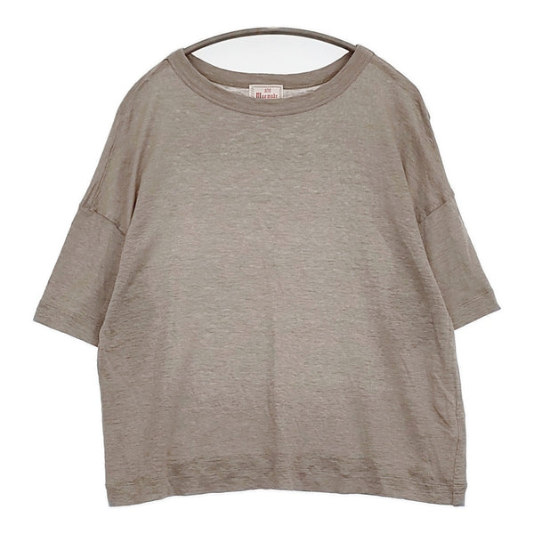 mao made ベルギーリネン プルオーバー Tシャツ カットソー ドロップショルダー ニット グレージュ レディース マオメイド【中古】5-0725S♪