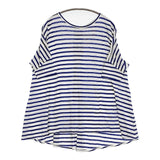 Conges payes 10E C.P. リネン ボーダー 半袖Ｔシャツ カットソー ブルー ホワイト レディース コンジェ ペイエ【中古】5-0725S♪