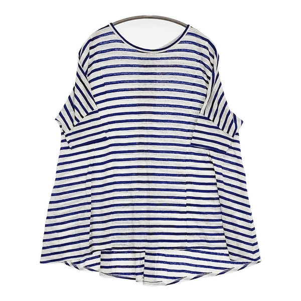Conges payes 10E C.P. リネン ボーダー 半袖Ｔシャツ カットソー ブルー ホワイト レディース コンジェ ペイエ【中古】5-0725S♪