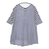 Conges payes 10E C.P. リネン ボーダー 半袖Ｔシャツ カットソー ブルー ホワイト レディース コンジェ ペイエ【中古】5-0725S♪