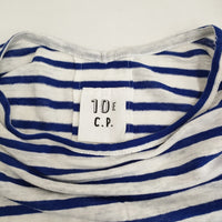 Conges payes 10E C.P. リネン ボーダー 半袖Ｔシャツ カットソー ブルー ホワイト レディース コンジェ ペイエ【中古】5-0725S♪