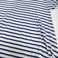 Conges payes 10E C.P. リネン ボーダー 半袖Ｔシャツ カットソー ブルー ホワイト レディース コンジェ ペイエ【中古】5-0725S♪