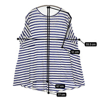 Conges payes 10E C.P. リネン ボーダー 半袖Ｔシャツ カットソー ブルー ホワイト レディース コンジェ ペイエ【中古】5-0725S♪