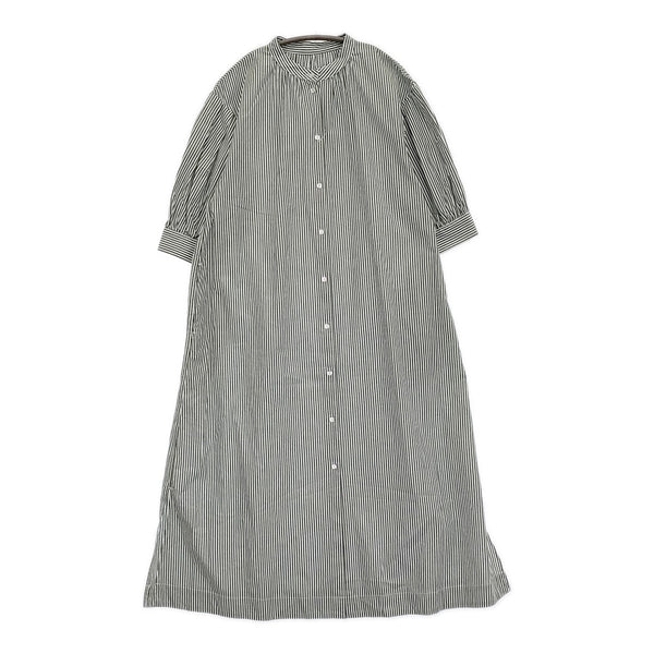 Simplicite タックスリーブシャツワンピース 定価6600円 ストライプ ワンピース 22SS グリーン ホワイト レディース シンプリシテェ【中古】5-0725S♪