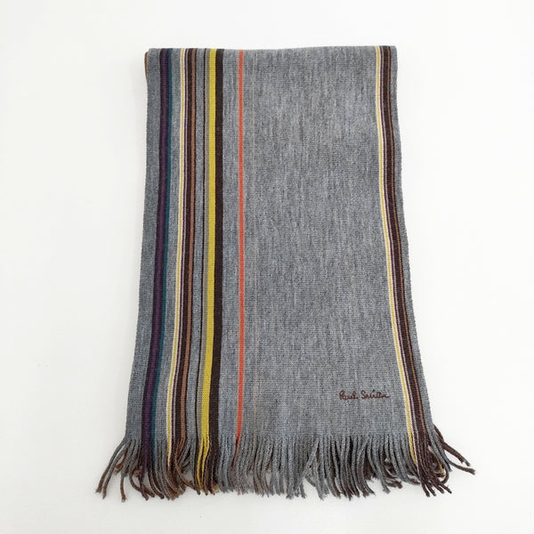 Paul Smith ウール フリンジ ストール マフラー グレー 多色 メンズ ポール・スミス【中古】5-1021T◎