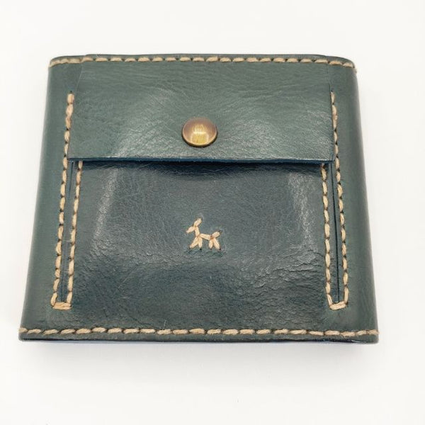 HENRY CUIR RAMBLAS ランブラス レザー CANE刺繍 二つ折り財布 ブルーグリーン レディース アンリークイール【中古】5-0910G∞