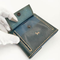 HENRY CUIR RAMBLAS ランブラス レザー CANE刺繍 二つ折り財布 ブルーグリーン レディース アンリークイール【中古】5-0910G∞