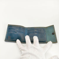 HENRY CUIR RAMBLAS ランブラス レザー CANE刺繍 二つ折り財布 ブルーグリーン レディース アンリークイール【中古】5-0910G∞