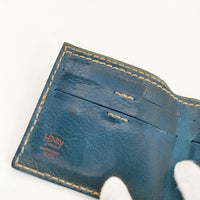 HENRY CUIR RAMBLAS ランブラス レザー CANE刺繍 二つ折り財布 ブルーグリーン レディース アンリークイール【中古】5-0910G∞
