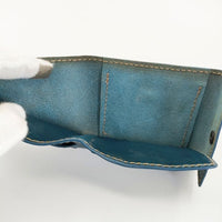 HENRY CUIR RAMBLAS ランブラス レザー CANE刺繍 二つ折り財布 ブルーグリーン レディース アンリークイール【中古】5-0910G∞