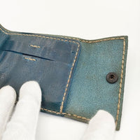 HENRY CUIR RAMBLAS ランブラス レザー CANE刺繍 二つ折り財布 ブルーグリーン レディース アンリークイール【中古】5-0910G∞