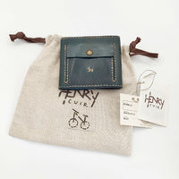 HENRY CUIR RAMBLAS ランブラス レザー CANE刺繍 二つ折り財布 ブルーグリーン レディース アンリークイール【中古】5-0910G∞