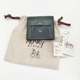 HENRY CUIR RAMBLAS ランブラス レザー CANE刺繍 二つ折り財布 ブルーグリーン レディース アンリークイール【中古】5-0910G∞
