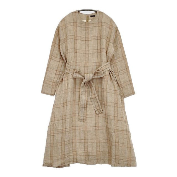 R&D.M.Co- リネン チェック ベルト付き ドレス ワンピース ベージュ レディース オールドマンズテーラー【中古】5-1027M∞