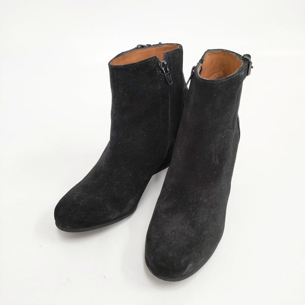 LANVIN スウェード サイズ37 1/2 ウエッジソール ブーティ ブラック レディース ランバン【中古】5-1112T◎