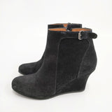 LANVIN スウェード サイズ37 1/2 ウエッジソール ブーティ ブラック レディース ランバン【中古】5-1112T◎