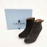 LANVIN スウェード サイズ37 1/2 ウエッジソール ブーティ ブラック レディース ランバン【中古】5-1112T◎