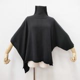 mizuiro-ind ポンチョライクハイネックプルオーバー アシンメトリー ニット ブラック レディース ミズイロインド【中古】5-1211T◎