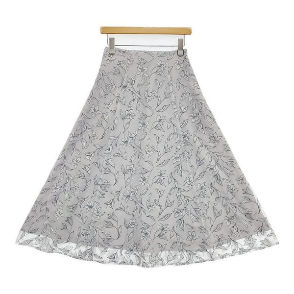 Noela 花柄 ロングスカート ライトグレー ホワイト レディース ノエラ【中古】5-1027M∞