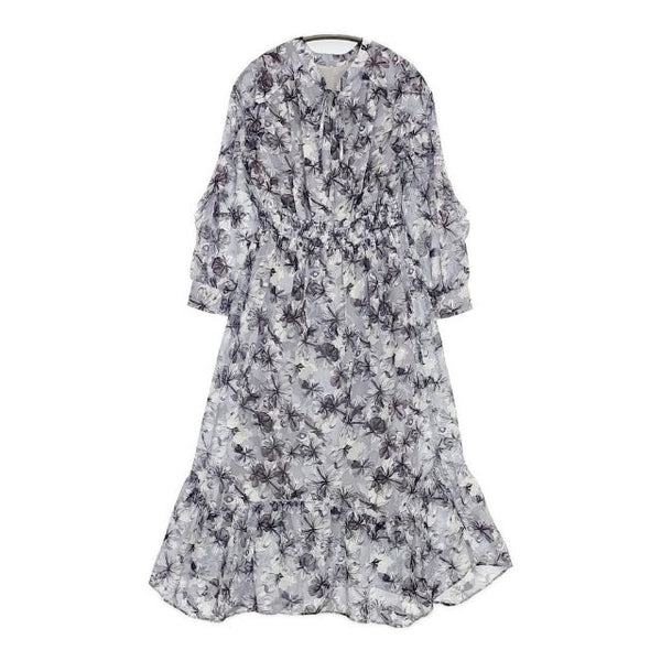 stola. 花柄プリント ドレス ワンピース パープル ホワイト レディース ストラ【中古】5-1027M∞