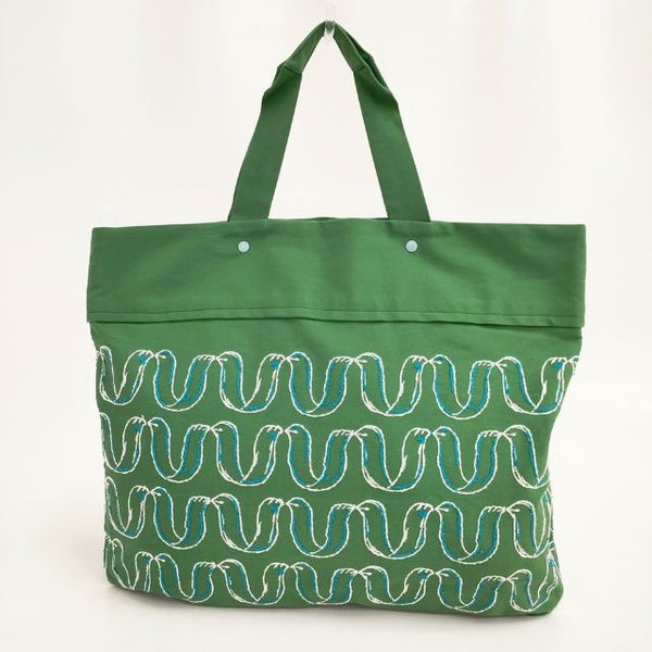 mina perhonen ribbon bird ys7945p レッスンバッグ トートバッグ グリーン レディース ミナペルホネン【中古】5-1029G∞