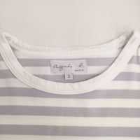 agnes b. 2653J008 サイズ2 コットン ボーダー 半袖Ｔシャツ カットソー ラベンダー ホワイト レディース アニエスベー【中古】5-0725S♪