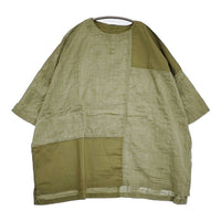 pas a pas コットン チェック パッチワーク ドロップショルダー ブラウス シャツ カーキ レディース パスアパス【中古】5-0725S♪
