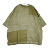 pas a pas コットン チェック パッチワーク ドロップショルダー ブラウス シャツ カーキ レディース パスアパス【中古】5-0725S♪