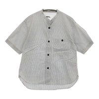 MHL. COTTON LINEN STRIPE 595-2152505 サイズ1 定価18700円 ストライプ 半袖シャツ ホワイト グレー レディース エムエイチエル【中古】5-0806S♪