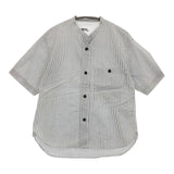 MHL. COTTON LINEN STRIPE 595-2152505 サイズ1 定価18700円 ストライプ 半袖シャツ ホワイト グレー レディース エムエイチエル【中古】5-0806S♪