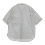 MHL. COTTON LINEN STRIPE 595-2152505 サイズ1 定価18700円 ストライプ 半袖シャツ ホワイト グレー レディース エムエイチエル【中古】5-0806S♪