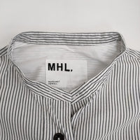 MHL. COTTON LINEN STRIPE 595-2152505 サイズ1 定価18700円 ストライプ 半袖シャツ ホワイト グレー レディース エムエイチエル【中古】5-0806S♪