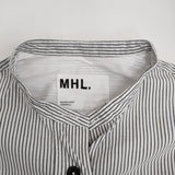 MHL. COTTON LINEN STRIPE 595-2152505 サイズ1 定価18700円 ストライプ 半袖シャツ ホワイト グレー レディース エムエイチエル【中古】5-0806S♪
