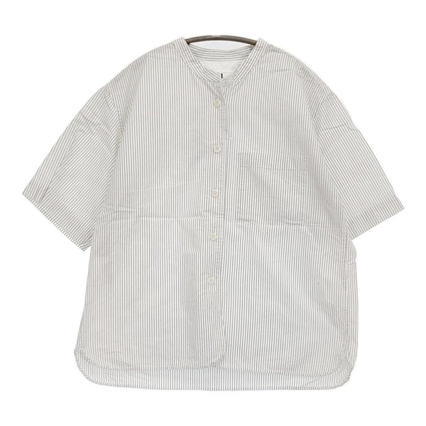 MHL. YARN DYE COTTON LINEN595-9152550 2 定価18700円 ストライプ 半袖シャツ 19SS ホワイト グレー レディース エムエイチエル【中古】5-0806S♪
