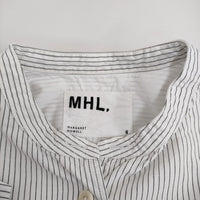 MHL. YARN DYE COTTON LINEN595-9152550 2 定価18700円 ストライプ 半袖シャツ 19SS ホワイト グレー レディース エムエイチエル【中古】5-0806S♪