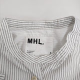 MHL. YARN DYE COTTON LINEN595-9152550 2 定価18700円 ストライプ 半袖シャツ 19SS ホワイト グレー レディース エムエイチエル【中古】5-0806S♪