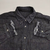 nest Robe 01233-1428 コットンリネンダンガリー袖フリルシャツ 定価26400円 長袖シャツ ネイビー レディース ネストローブ【中古】5-1214M∞