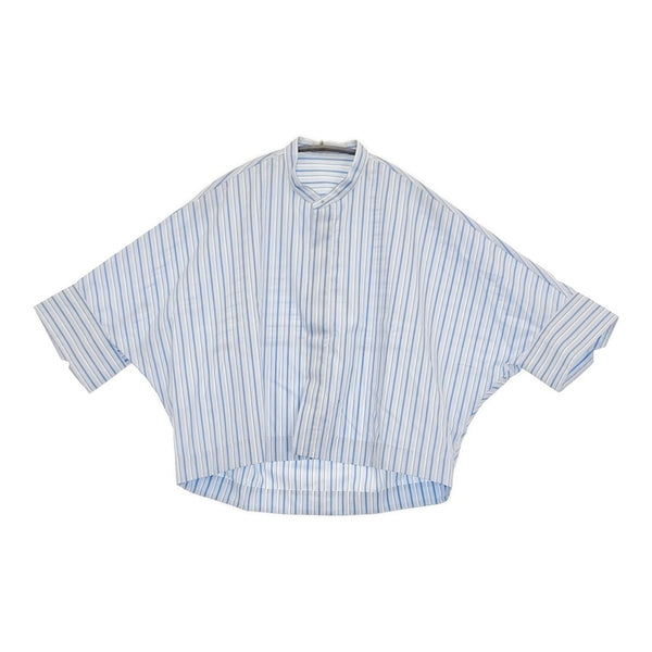MACPHEE コットンブロード クロップドシャツ 36 定価16500円 ブラウス シャツ 24SS ライトブルー ホワイト レディース マカフィー【中古】5-0731S♪