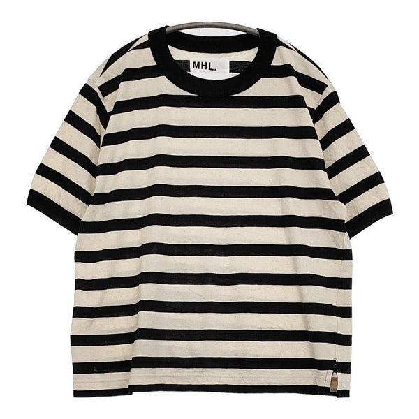 MHL. COTTON LINEN STRIPE JERSEY 定価15400円 595-3168502 2 半袖Ｔシャツ 23SS キナリ ブラック レディース エムエイチエル【中古】5-0806S♪