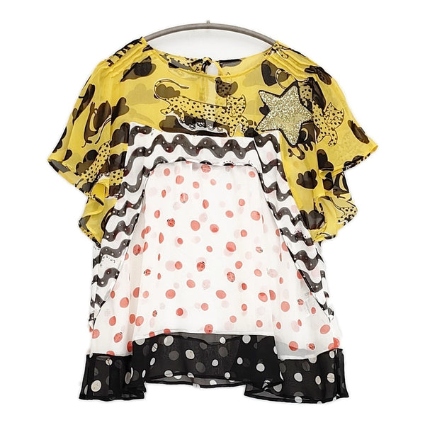 TSUMORI CHISATO シルク ヒョウ てんとう虫 星ラメ ブラウス シャツ ホワイト イエロー レディース ツモリチサト【中古】5-0806S♪