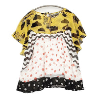 TSUMORI CHISATO シルク ヒョウ てんとう虫 星ラメ ブラウス シャツ ホワイト イエロー レディース ツモリチサト【中古】5-0806S♪