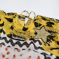 TSUMORI CHISATO シルク ヒョウ てんとう虫 星ラメ ブラウス シャツ ホワイト イエロー レディース ツモリチサト【中古】5-0806S♪